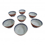 Sete bowls em porcelana oriental decorados com policromia, Diam. 16,  Alt. 7 cm.
