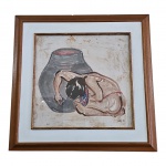 SATO - Aquarela representando índio artesão, acid e datado 86,  60 x 65 cm.