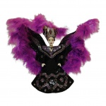 Boneca com extremidades de cerâmica com roupa bordada em pedras, lantejoulas e plumas (customizada para carnaval), Alt. 22 cm.
