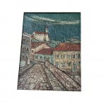 Marcos M. Hara, Pastel sobre Eucatex acid e no verso, intitulado, `Rua de Ouro Preto`, MG. TIRAGEM 37/100, 34 X 39 cm.