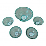 Bowl com 4 taças para sobremesa em vidro Duralex Santa Maria na cor verde, nunca foi usado, em sua embalagem original, Diam. 20, Alt. 9 cm.
