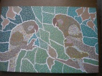 Quadro - Margaret Zanetti - PAPAGAIOS - Mosaico pintado, Acrílico sobre tela, Papagaios na mata - Técnica mista - Dimensões: 60 X 40 cm