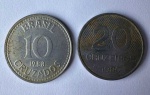 Brasil - Lote com 2 - MOEDAS: 1, de 20 Cruzeiros, ano 1986 - 1, de 10 Cruzados, ano 1988 - Flor de cunho
