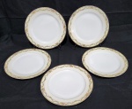 Bohemia Porcelán Moritz Zdekauer, Karlovy Vary - Conjunto de cinco pratos rasos em porcelana tcheca ricamente decorada. Medindo 25.5 cm