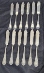 EBERLE - LOTE COM 12 FACAS DE PEIXE EM METAL ESPESSURADO A PRATA. MEDINDO  21 CM