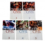 MARVEL: "GUERRA CIVIL" (05): "Um evento em sete partes", nºs 1 a 5, datadas de julho a novembro de 2007, Editora Panini Comics, com 28 páginas cada. Mark Millar, Steve McNiven, Dexter Vines, Morry Hollowell.
