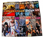 MARVEL - CONAN: "O Cimério" (18), nºs 1 a 14, 16 a 19, datadas de abril de 2004 a maio de 2005, e de julho a outubro de 2005, Editora Panini Comics, com 28 páginas cada. Busiek, Nord, Stewart. Páginas coloridas.