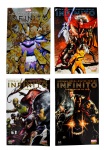MARVEL - INFINITO (04) - Minissérie, nºs 1, 2, 3 e 4, datadas de julho a outubro de 2014, Editora Panini Comics, com 60 páginas cada. A número é a edição especial com capa metalizada.