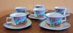 Studio Rosenthal Seis xícaras com pires para chá em porcelana policromada.