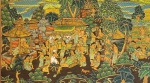 W. ROWAN, VILA DE BATUAN, BALI - Arte Naife balinesa óleo sobre tela (pano), assinado e localizado. Med. 80x130cm