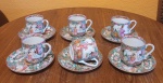 Seis xícaras chinesas para café em fina porcelana decoração " Mandarim, Cia das Índias realçada com esmalte.