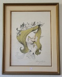 DACY PENTEADO (São Roque SP, 1926 São Paulo SP, 1987) litogravura P.A. "Mulher e flor" datado e assinado em 1975.  Med.:65x50cm., datado e assinado em 1975