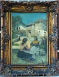 Pierre Bonnard (1867  1947) - "Conversação" - Óleo sobre tela colada em madeira, medindo 50