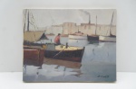 Antenor Finatti (1923-2000) - "Porto" - Pintura óleo sobre tela. Assinada no CIE e no verso. Medidas: 19 x 24 cm.