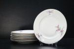 MZ Czechoslovakia (1922-1945) -  Nove(9), Pratos rasos confeccionados em porcelana tcheca, fundo branco. Adornada com ramos de flores e folhagens em rica policromia. Borda e motivos filetados à ouro folha. Marca da Manufatura no fundo. Diâm. 25 cm.