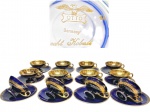 OTTO - ALEMANHA - Magnífico jogo de 12 xícaras para café, peças executadas finamente em antiga porcelana de excepcional qualidade e renomada manufatura, adornadas por lindo esmalte em azul cobalto e riquíssima cobertura á ouro. Perfeito estado de conservação, medem 4 cm de altura x 10 cm de diâmetro dos pires cada.