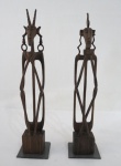 ARTE TRIBAL AFRICANA- Par de esculturas em ébano, representando " Divindades Africanas" estilizadas. Md. 32 cm altura.