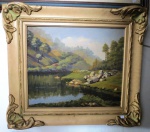 ANTONIO D; ALMEIDA-  " Paisagem" , 1953, óleo , assinado e datado no C.I.D. Ricamente emoldurada e entalhada. Med. 66 x 75/45 x 54 cm. NAO PODE SER ENVIADOS PELOS CORREIOS.