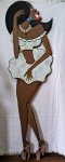 Grande escultura decorativa representando " Mulata Passista"  pintado a mão em MDF, assinada no verso DAWSON. Med. 171 cm. Obs: Desgaste no salto da sandalia.