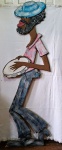 Grande escultura decorativa representando " Sambista"  pintado a mão em MDF, assinada no verso DAWSON. Med. 178 cm.