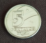 Moeda em aço inox, 5 centavos, 199.0, ótimo estado de conservação.