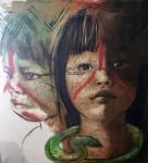 ELON BRASIL, Indígena - Óleo sobre tela - 100x100 cm - ASSINATURA NA OBRA