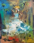 M. LOPES, Mulher com cesto na cabeça - Acrílica sobre tela - 27x19 cm - ACID