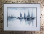 MARCELO LOPES,   Marinha com barcos - Aquarela - 19x28 cm - ACIE