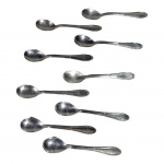 Nove colheres para chá espessuradas à prata.