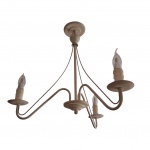 Luminária de teto para 3 luzes em fer forget, braços recurvos patinado de branco, Alt. 58, Diam. 50 cm.