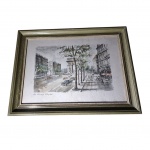 Aquarela sobre cartão intitulada Les Champs Elysées, imperceptíveis marcas no cartão, 48 x 37 cm.