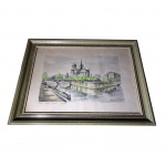 Aquarela sobre cartão intitulada Paris Notre Dame Abside, imperceptíveis marcas no cartão, 48 x 37 cm.