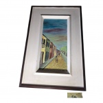 EDA, Pintura sobre azulejo emoldurado representado casarios acid, 14 x 30 e  30 x 45 cm.