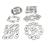 Seis descansos para pratos quentes espessurados à prata,  um deles faltando uma esfera do verso, 29 x 23 a  20 x 16, Diam. 26 cm.