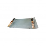 Bandeja em vidro jateado com asas  cromadas (uma delas solta), by Riva, 52 x 32 cm.