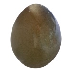 Escultório em cerâmica patinada de verde mesclado representando ovo, Alt. 23, Diam. 15 cm.