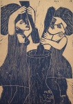 CIRO FERNANDES - Antiga xilogravura intitulada "PILÃO", localizada Rio, datada 1978. Medida da obra 34,5cm x 24,5cm. Medida total  32,5cm x 47cm.