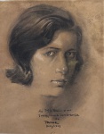 PADAR - Retrato feminino, guache sobre papel, com dedicatória, assinado, datado 1929, proteção de moldura de madeira dourada, vidro e paspatur. Medida da obra 39 x 31cm. Medida total 51 x 58cm.