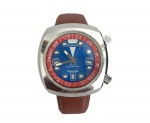 FRANÇA - Relogio francês de pulso GLADIUS, funcionamento a corda, pulseira de couro, mostrador azul e vermelho. Medida do visor 4,5cm.