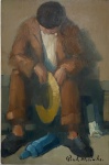 PAULO MARINHO (Rio 1944 / idem 2014) - Obra em óleo sobre placa assinada no canto inferior direito, representando figura de boêmio. Possui cachê no verso. Mede 30 x 20cm.