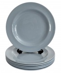 ENGLAND - Jogo de seis pratos para pão em porcelana inglesa azul gres WEDGWOOD BARLASTON ETRURIA LAVENDER, meados séc. XIX. Possui registro e numeração no verso. Mede 18cm.