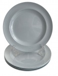 ENGLAND - Jogo de quatro pratos rasos em porcelana inglesa azul gres WEDGWOOD, meados séc. XIX. Possui registro e numeração no verso. Mede 20,5cm.