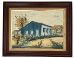 Óleo sobre tela à paisagem, proteção de moldura madeira e paspatur. Medida da obra 40cm x 30cm, medida total 52cm x 42cm.