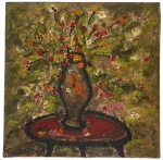 ANDREA BRANDANNI - Obra em óleo sobre tela "vaso de flores sobre a mesa". Mede 1m x 1m.