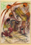 SUZANA LEVY (Rio de Janeiro, 1937 / Idem, 2023) - Obra em pastel seco e óleo sobre cartão rígido, intitulada Capoeira, assinada no canto inferior direito e datada. Mede 45cm x 32cm.
