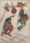 SUZANA LEVY (Rio de Janeiro, 1937 / Idem, 2023) - Obra em pastel e óleo sobre cartão rígido intitulada Capoeiristas, assinada no canto inferior direito. Medida total 42cm x 30cm.