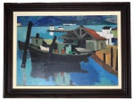 ORLANDO BRITO (1920/1981) - Obra em óleo sobre placa representando marinha, assinada no canto inferior direito, protegida por moldura de madeira escura e paspatur. Medida da obra 70 x 50cm. Medida total 85 x 64cm.