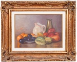 Florêncio - Natureza Morta - frutas e jarras - o.s.t - assinado e datado de 2003 - c.i.d, moldura com pátina a folha de ouro - med. 33x46 cm e com moldura - med. 59x72 cm - os correios cobram uma taxa extra nas peças que excedem os 70 cm