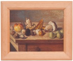 Multedo Oldoino - Natureza Morta - mesa com frutas - o.s.m - assinado e datado c.i.d - 1934 - med. 33x42 cm e com moldura - med. 48x57 cm