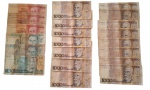 Lote com 21 (vinte e um) cédulas brasileiras de cruzados. Integras, mas apresentam desgastes de uso.